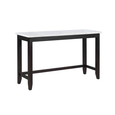 Rectangular Marble Top Counter Height Table in Rustic Espresso and White