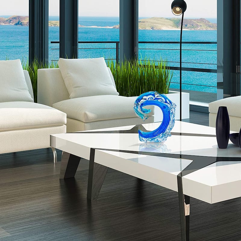 Beachcombers SS-BCS-03243 Rolling Ocean Coastal TableTop or Wall Sculptures Nautical Decor Decoration Glass Art