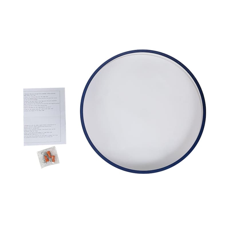 Modern Brass Blue Round LED Semi Flush Ceiling Light 15.7in