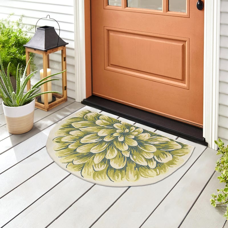 Liora Manne Esencia Mum Indoor/Outdoor Mat Green 3'3"x3'3" - 3'3" x 2'1" 1/2 ROUND