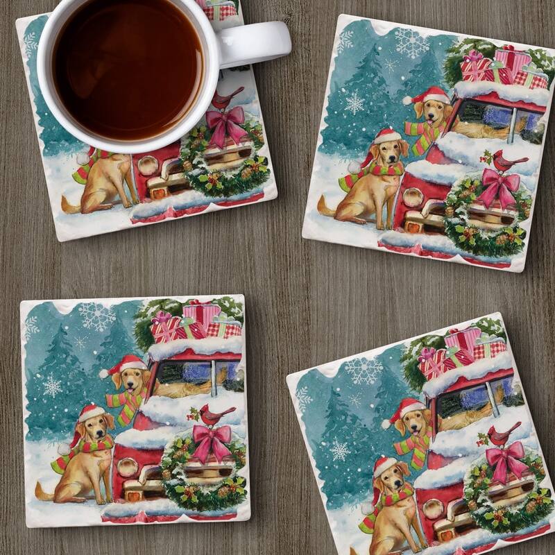 CounterArt Christmas Buddies Absorbent Stone Tumbled Tile Coaster Set of 4 Made in The USA Protective Cork Backing
