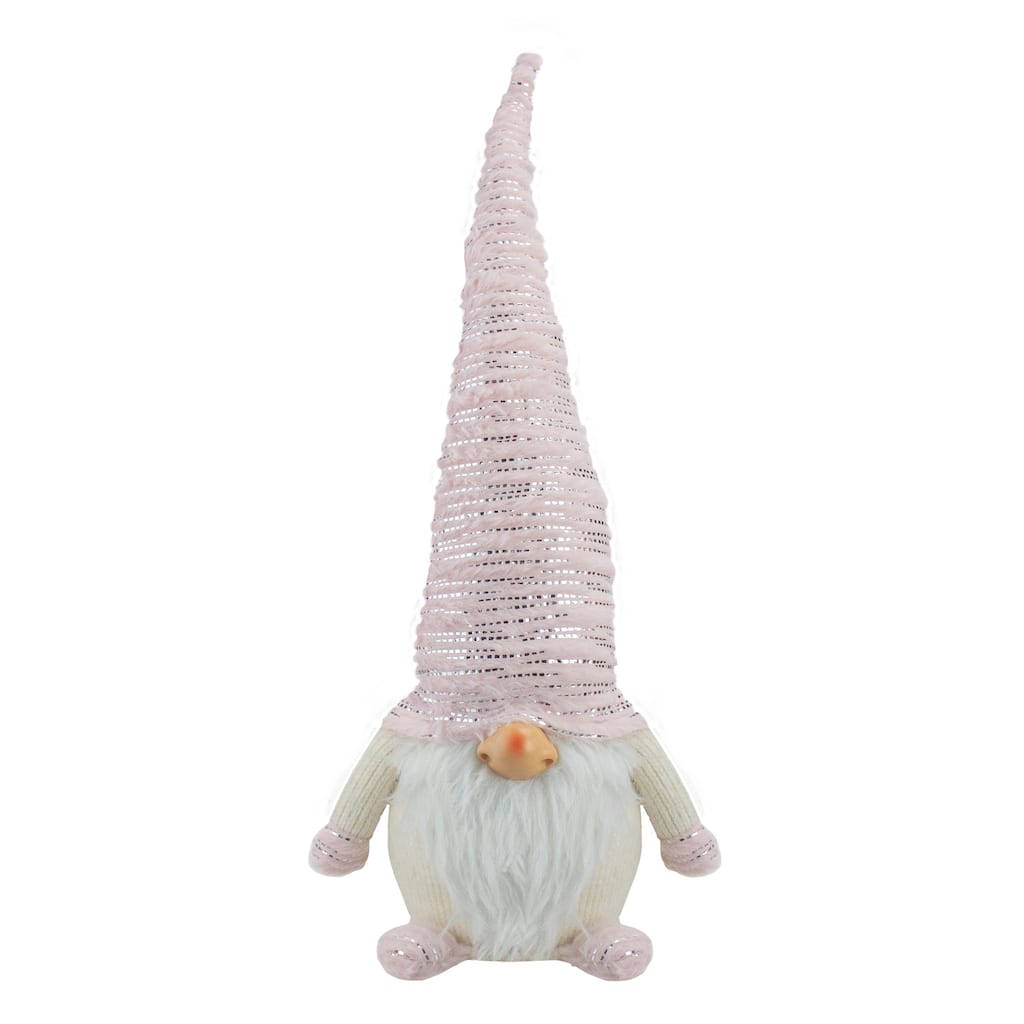 16" Pink Ivory and Silver Plump Christmas Gnome Figure