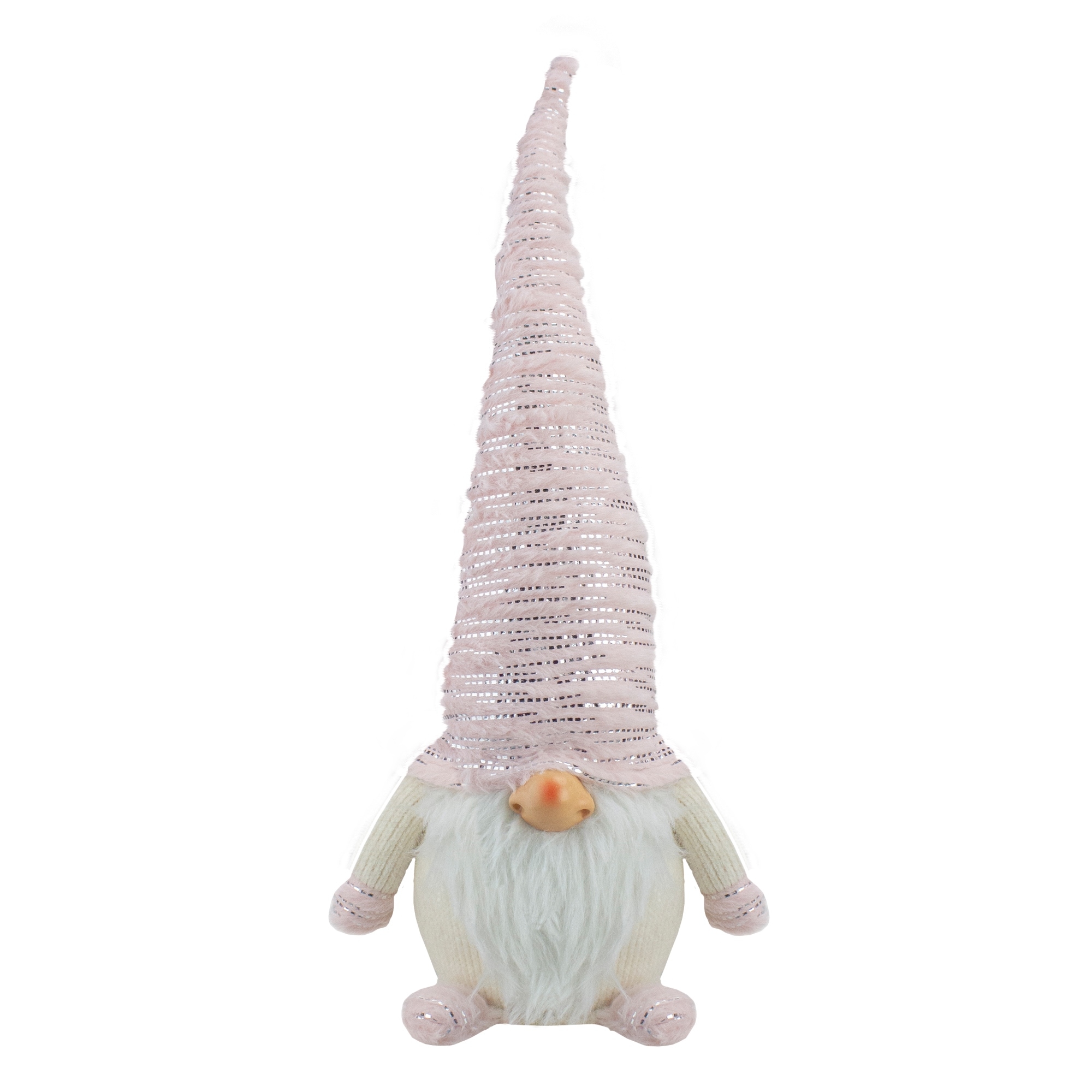 16" Pink Ivory and Silver Plump Christmas Gnome Figure