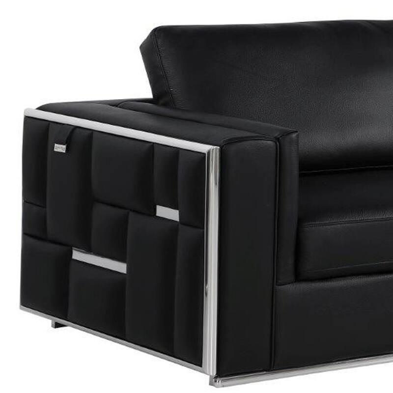 HomeRoots 89" Black Italian Leather Sofa With Silver Legs - 89