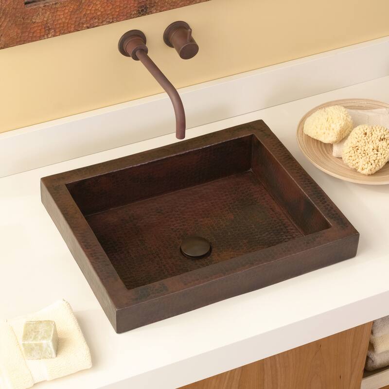 Tatra Hand-Hammered Copper Drop-in Bathroom Sink - 20 x 16 x 4.5