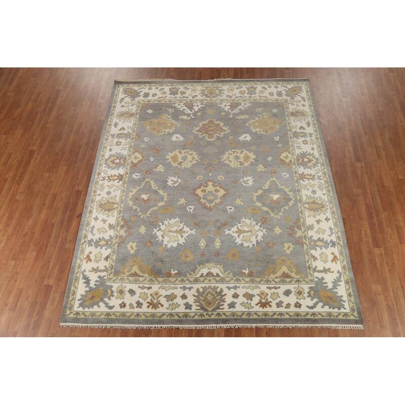 Gray Floral Oushak Indian Area Rug Handmade Wool Carpet - 8'3"x 9'9"