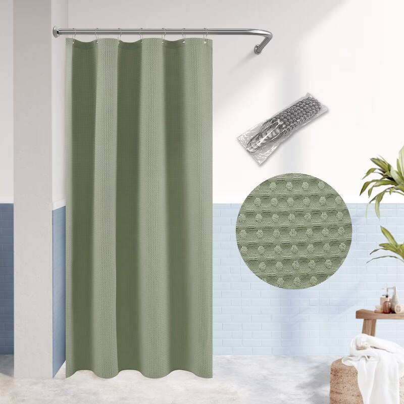 Dobby Waffle Shower Curtain with 12 Metal Hooks - 36"Wx72"L - Sage