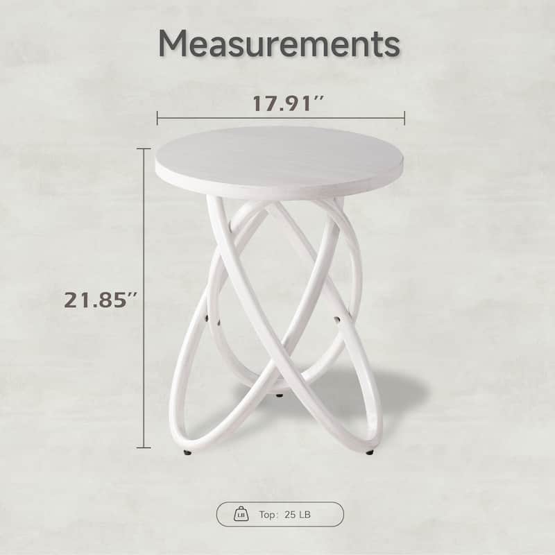 COZAYH Farmhouse End Table Round Wood Side Table Rustic Plant Stand With Intertwined Line Design