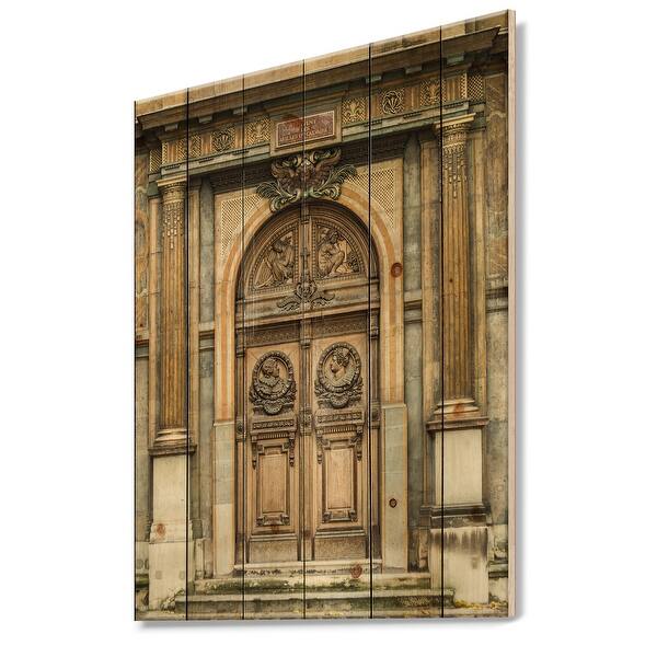 Shop Designart Old Wooden Door With Carvings In Paris France Vintage Print On Natural Pine Wood Multi Color Overstock 26064091