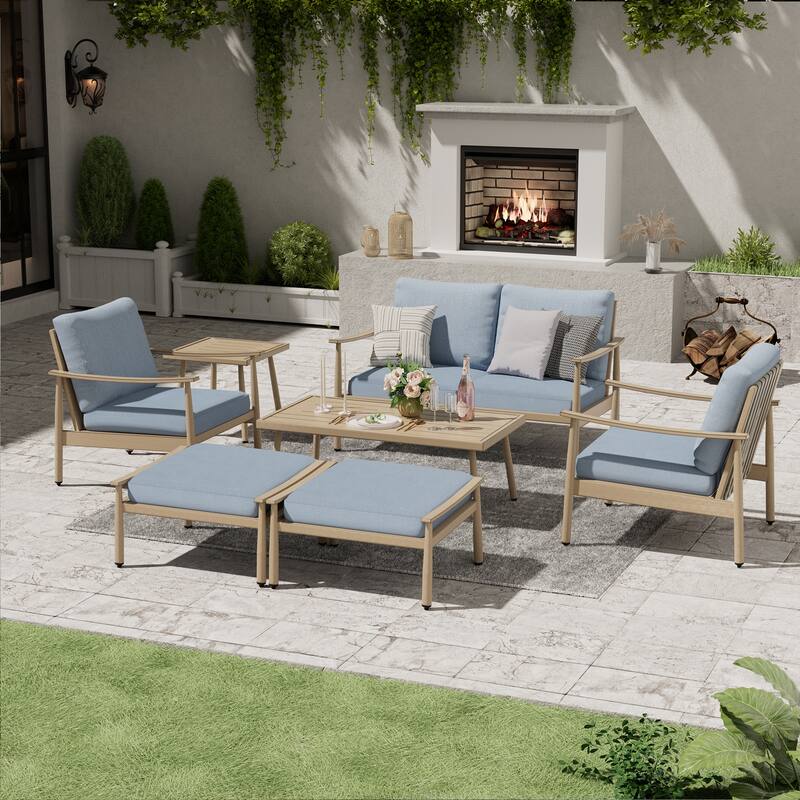 7-Piece Aluminum Patio Conversation Set, Loveseat with Ottomans and Coffee Table