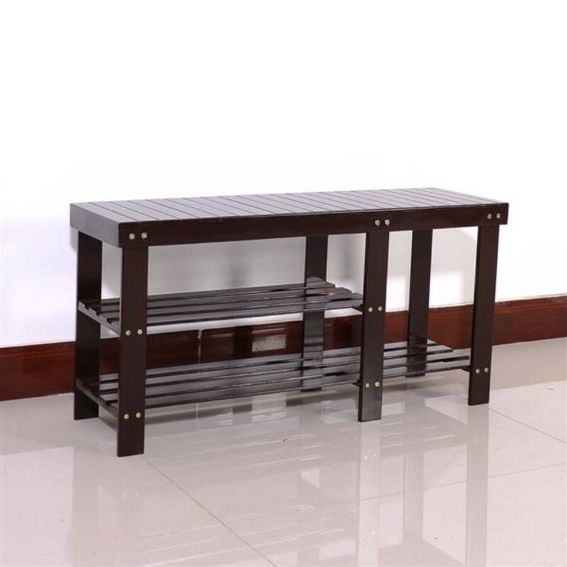 90cm Strip Type Bamboo Stool Shoe Rack with Boots Compartment Coffee - 35.43 x 11.02 x 17.72