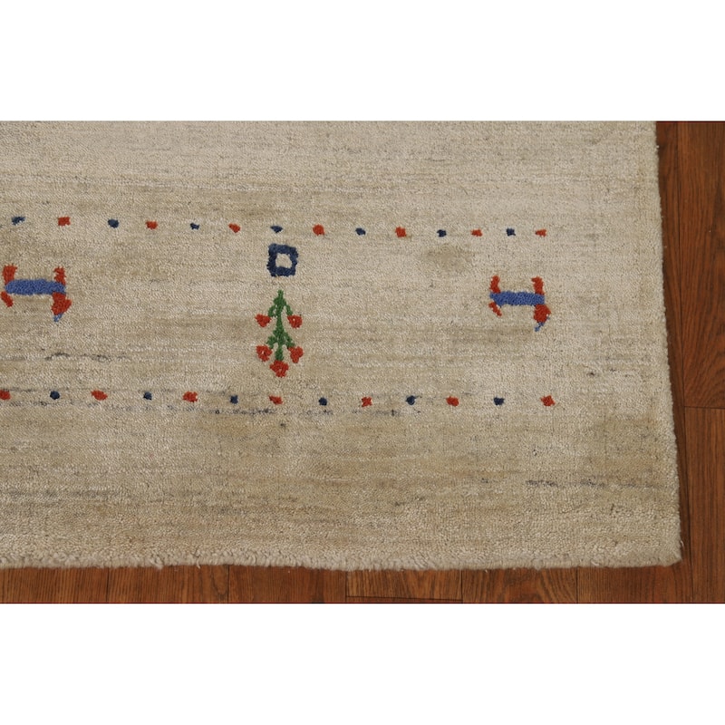 Tribal Gabbeh Indian Foyer Rug Handmade Accent Beige Silk Carpet - 3'1"x 4'11"
