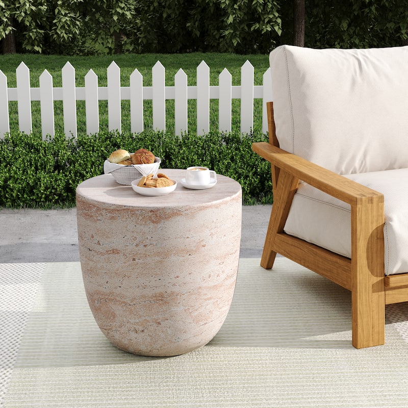 Roomfitters Outdoor Indoor Lightweight Side Table, Modern Accent End Table with Travertine Finish - Beige