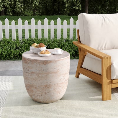 Roomfitters Outdoor Indoor Lightweight Side Table, Modern Accent End Table with Travertine Finish