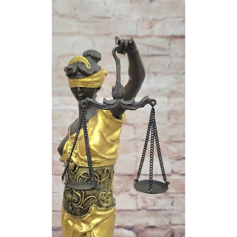 Blind Lady Of Justice Themis Bronze Statue Sculpture Law Attorney Art Gift Gold Patina