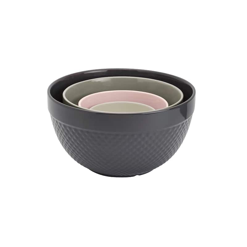 Hobnail 4-piece Varied Greys Stoneware Mixing Bowl Set