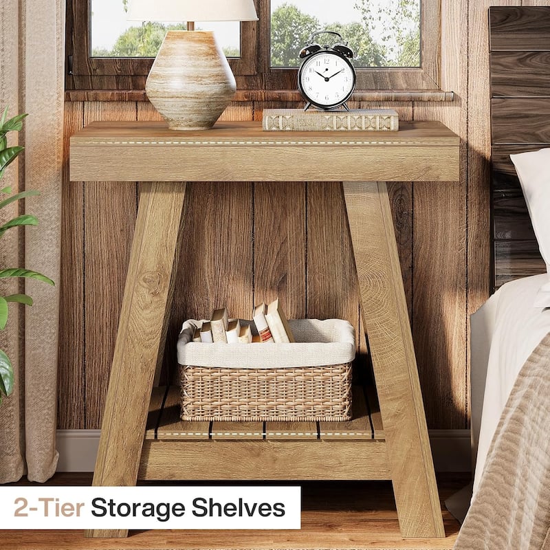 2-Tier Wooden End Table for Living Room, Bedroom, Small Spaces, Rustic Grey