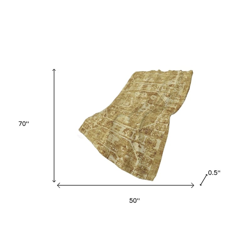 HomeRoots 50" X 70" Beige And Tan Damask Polyester Woven Plush Throw Blanket