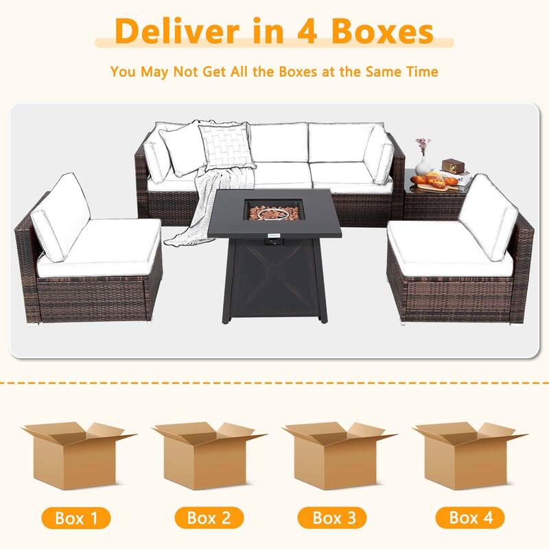 Costway 7PCS Patio Rattan Furniture Set Fire Pit Table Cover Cushion - See Details