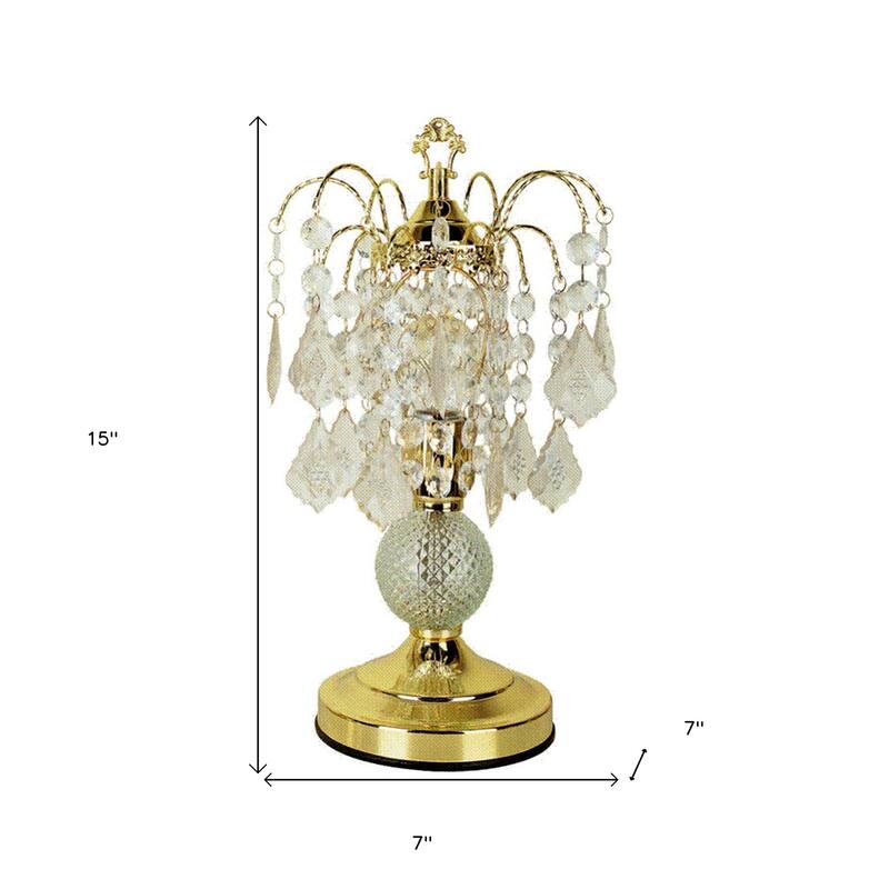 HomeRoots 15" Gold And Faux Crystals Chandelier Style Table Lamp - Small
