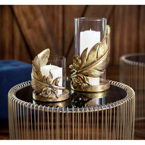 slide 1 of 8, Gold Polystone Traditional Candle Holder 10 x 6 x 6 - 6 x 6 x 10