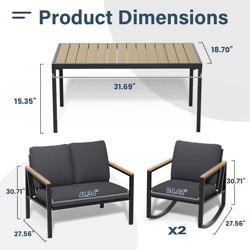 4-Piece Patio Conversation Set with Cushions Rocking Chairs