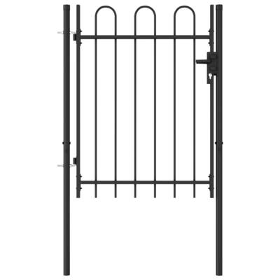 Fence Gate Single Door with Arched Top Steel 3.2'x3.9' Black