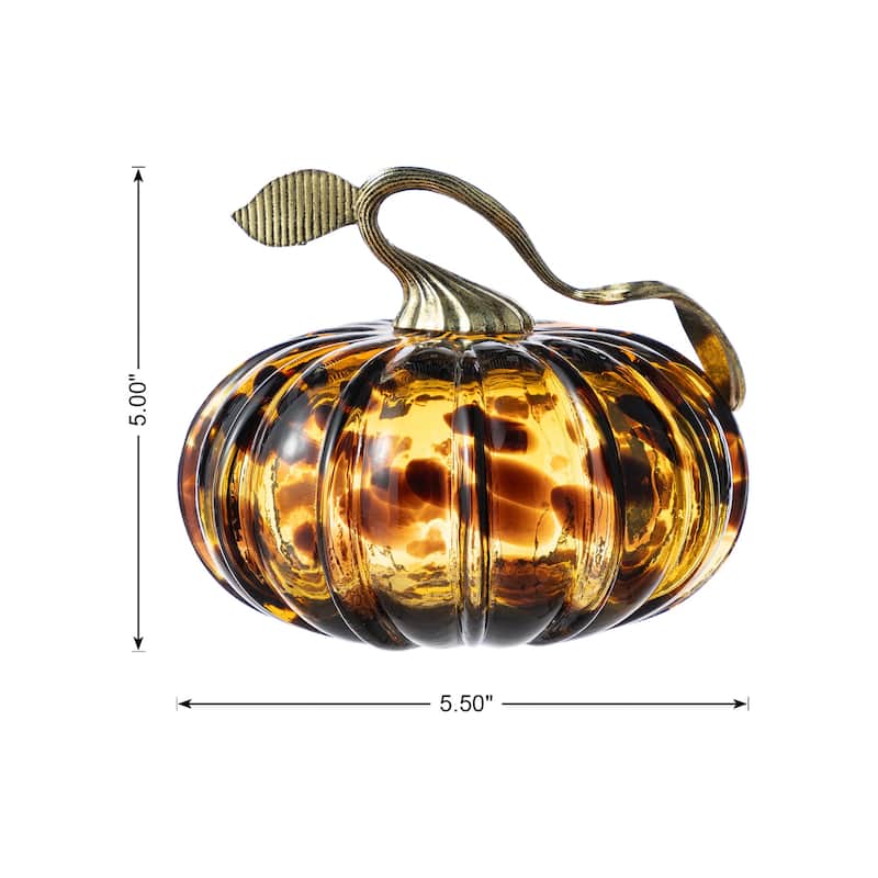 Glitzhome Gold Handle Amber Dots Glass Pumpkin for Fall Halloween Thanksgiving Decorating