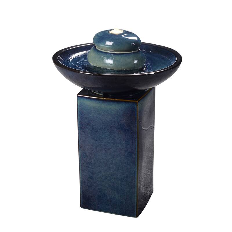 LED Lighted Ceramic Outdoor Garden Water Fountain - 28.75" - Blue