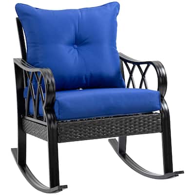 Outsunny Outdoor Wicker Rocking Chair with Padded Cushions, Aluminum Furniture Rattan Porch Rocker Chair w/ Armrest