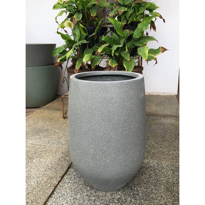 DreamPatio Garden Grove 1-Piece Fiberstone Planter - 13.5x13.5x19 - DottedGrey