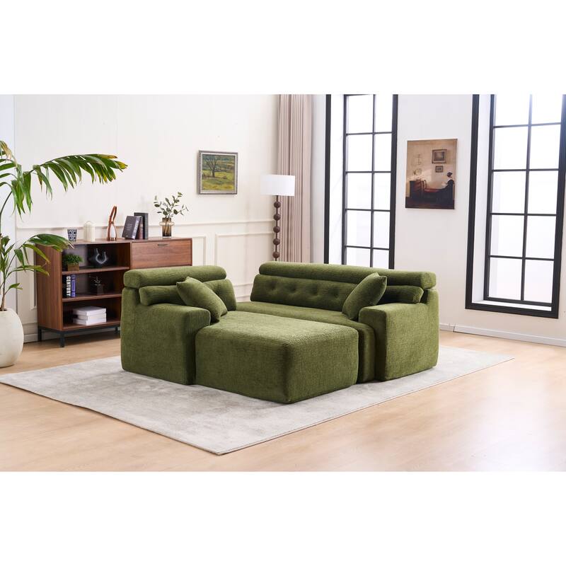 105" Chenille Sectional Sofa with Chaise Lounge & 2 Pillows