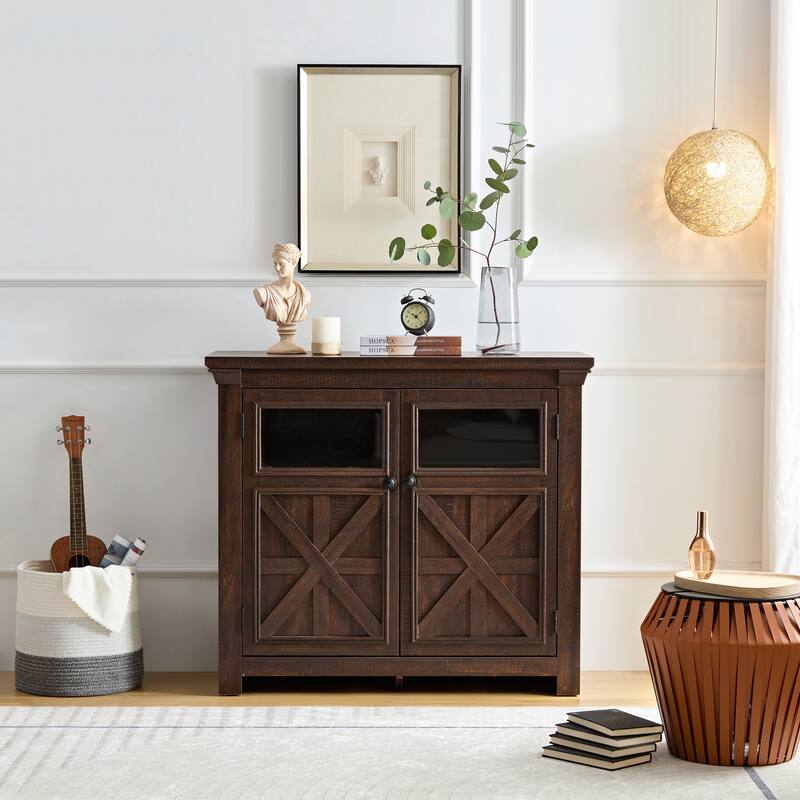 Farmhouse Buffet Cabinet with Adjustable Shelf & Metal Handles for Dining Room Storage