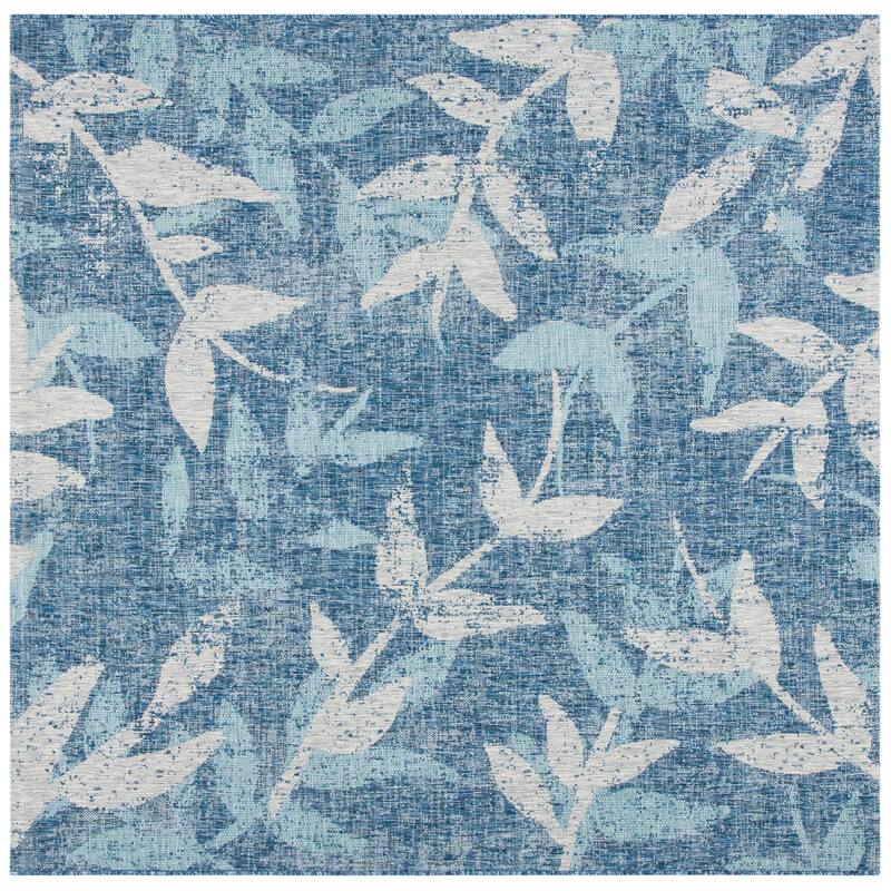 SAFAVIEH Courtyard Rula Indoor/Outdoor Waterproof Patio Backyard Rug - 6'7" Square - Navy/Blue