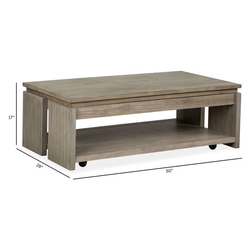 Magnussen Home Conrad Stone Harbor Grey Rectangular Lift Top Storage Cocktail Table with Casters - 50''W x 28''D x 17''H