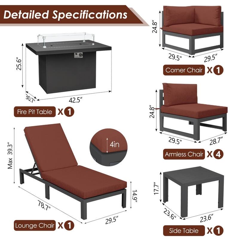 FINCATI Aluminum Outdoor Patio Furniture Conversation Sectional Sofa Set