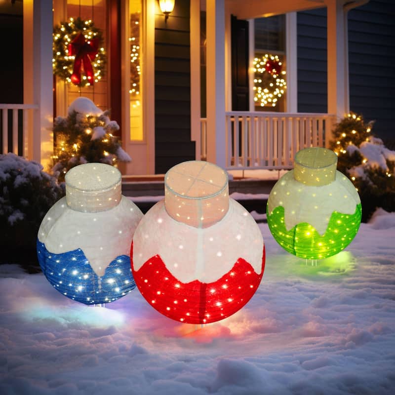 VEIKOUS 35 in. H Warm White LED Ball Pop Up Ornament Christmas Holiday Yard Decoration (3-Piece)