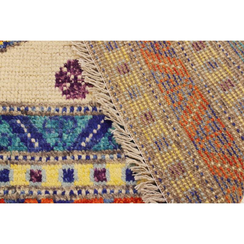 Rustic Balochi Sparks Beige/Orange Hand Knotted Wool Rug - 5'8'' x 7'7''