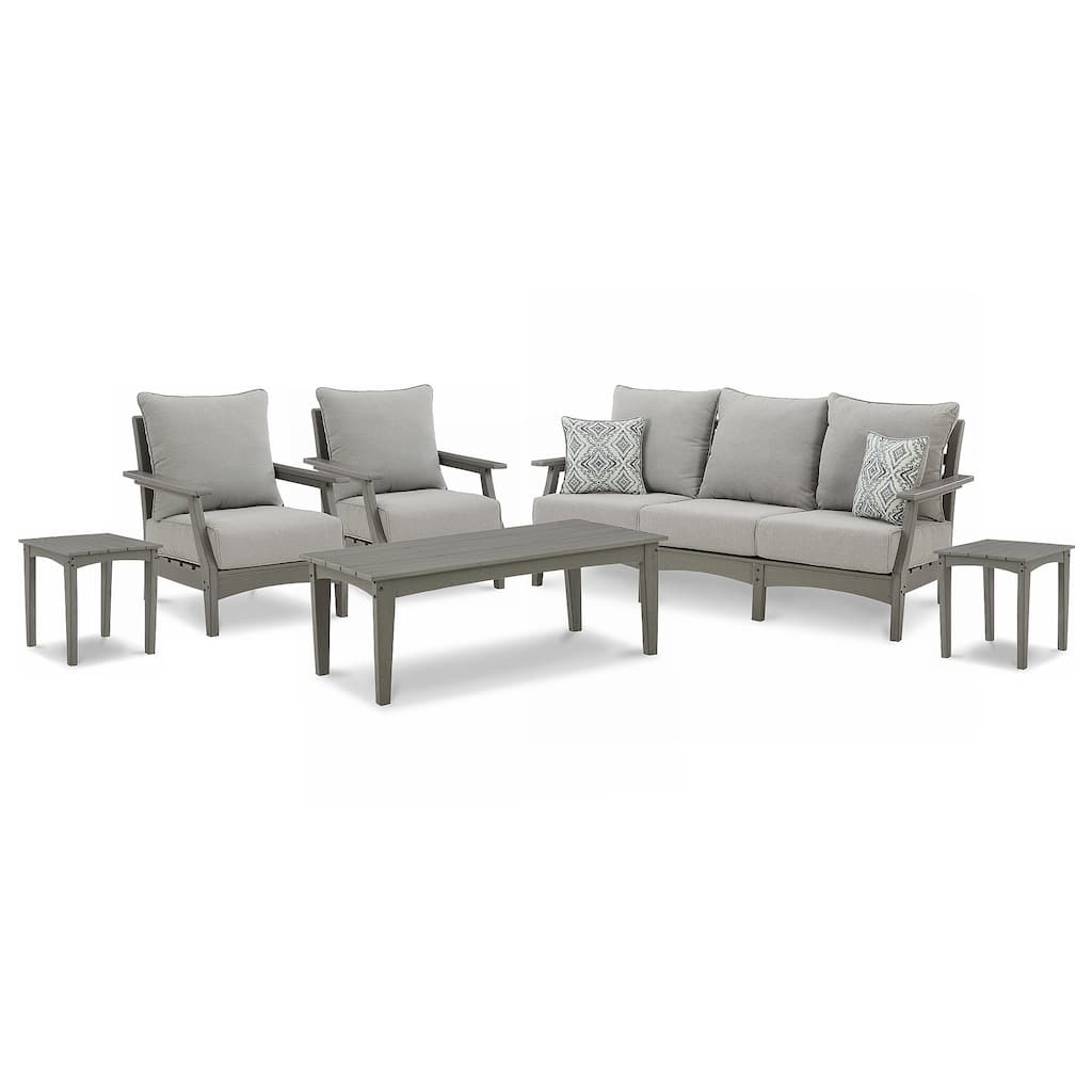 Signature Design by Ashley Visola Gray 6-Piece Outdoor Package - 80"W x 33"D x 37"H