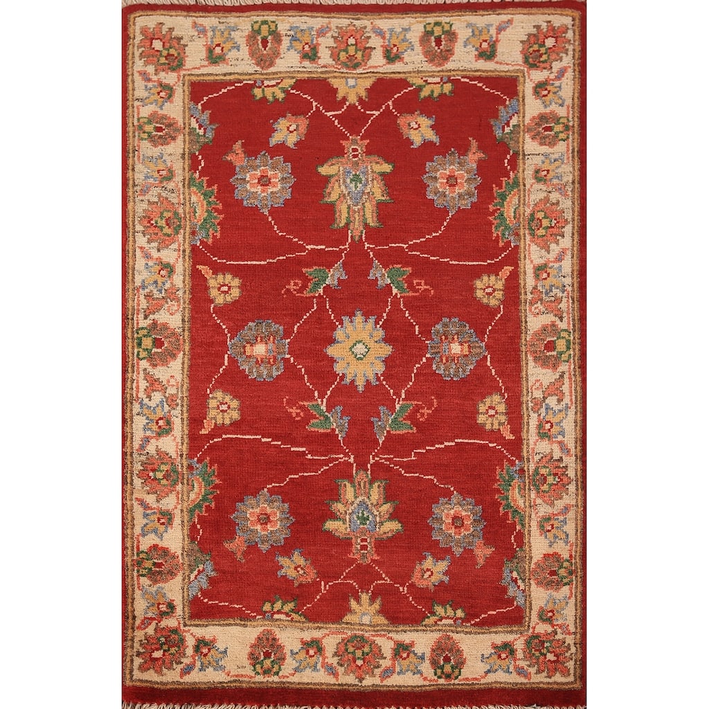 Floral Kazak Foyer Rug Handmade Red Oriental Wool Carpet - 2'0" x 3'0"