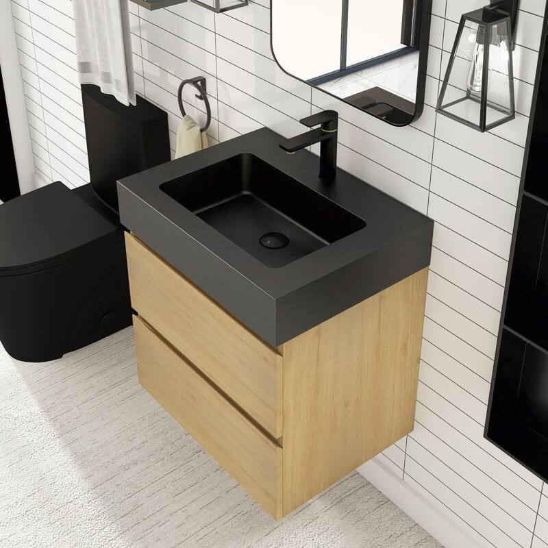 24 in. W x 18 in. D x 25 in. H Single Sink Wall Mounted Bath Vanity for Modern Bathroom Black Sink Basin