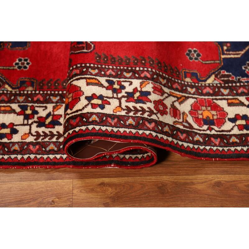 Red Geometric Hamedan Persian Rug Handmade Wool Carpet - 4'8"x 6'4"