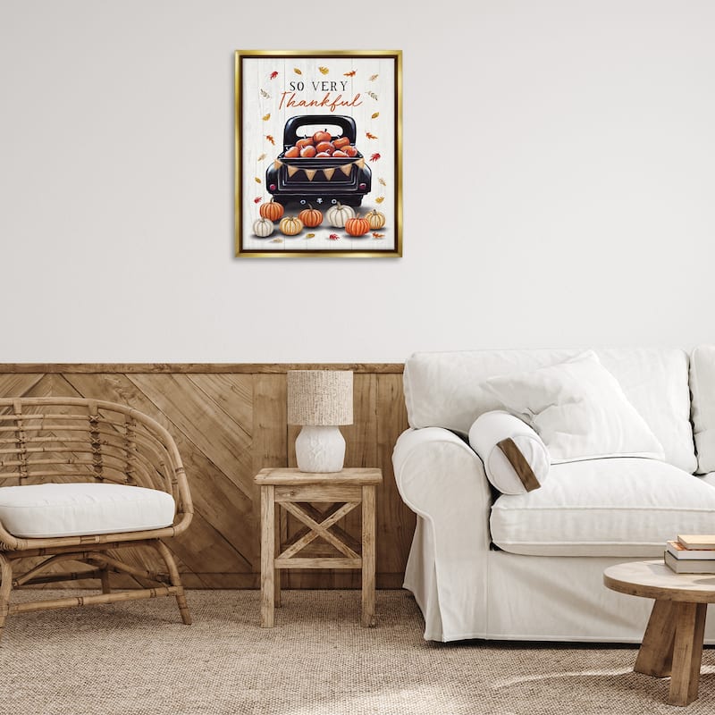 Stupell Autumnal So Very Thankful Framed Floater Canvas Wall Art Design By Elizabeth Tyndall