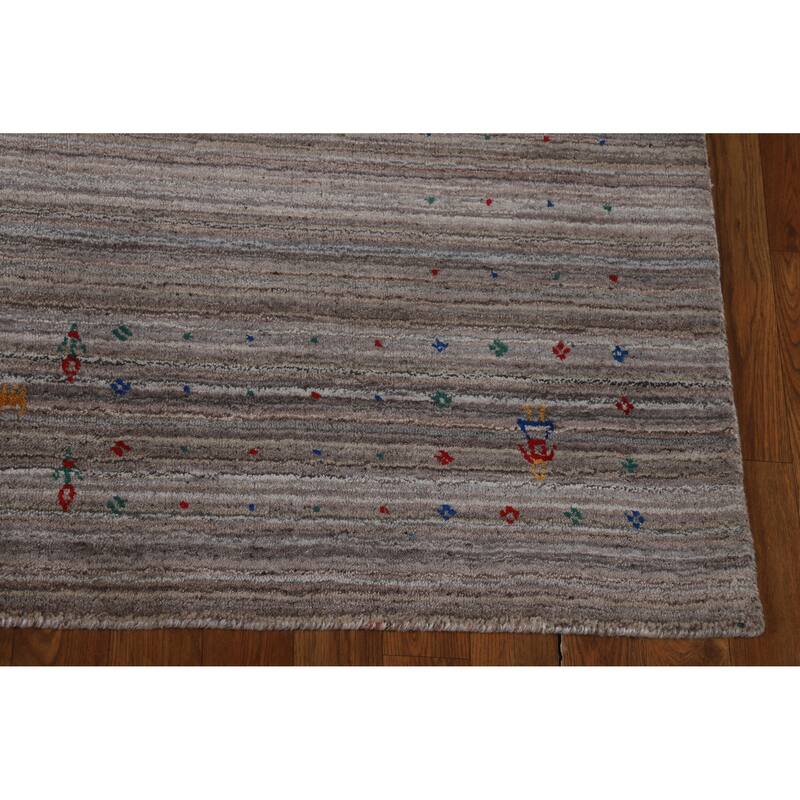 Hand Knotted Oriental 100% Wool Carpet Tribal Stripe Greys & Charcoal Gabbeh Area Rug - 8' 1'' X 5' 1''