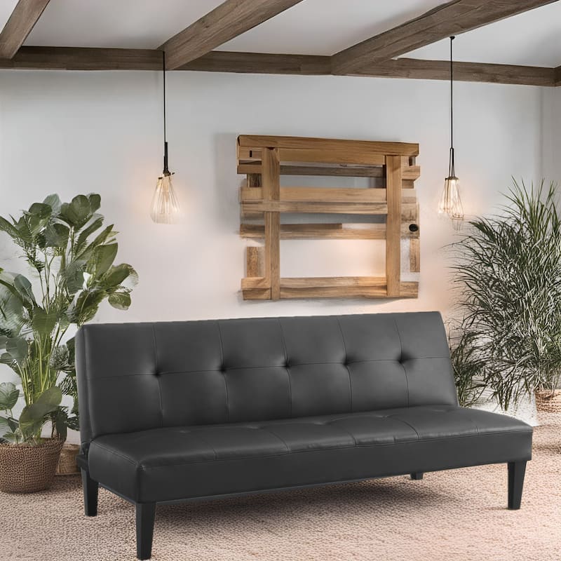 Modern Futon Sofa Bed, Convertible Couch with Wooden Legs, Recliner