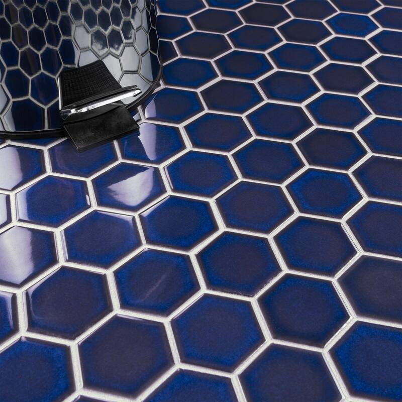 Merola Tile Tribeca 2" Hex Glossy Cobalt 11-1/8" x 12-5/8" Porcelain Floor and Wall Tile