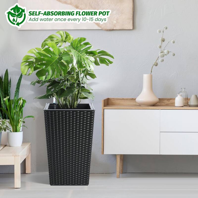 Planters Set of 2, Outdoor＆Indoor Planter Pots, Automatic Watering,High Front Porch Planter Pots