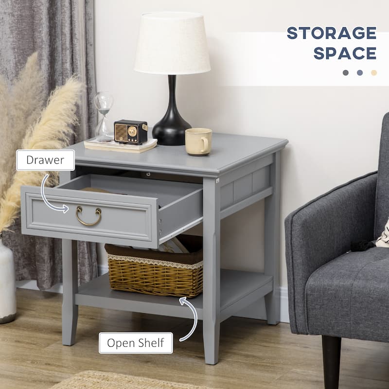 Retro Side Table, End Table with Storage Drawer and Open Shelf for Living Room, Bedroom