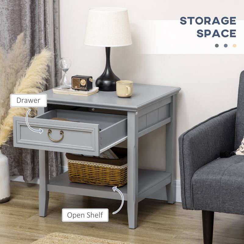 Side Table with Drawer and Open Shelf