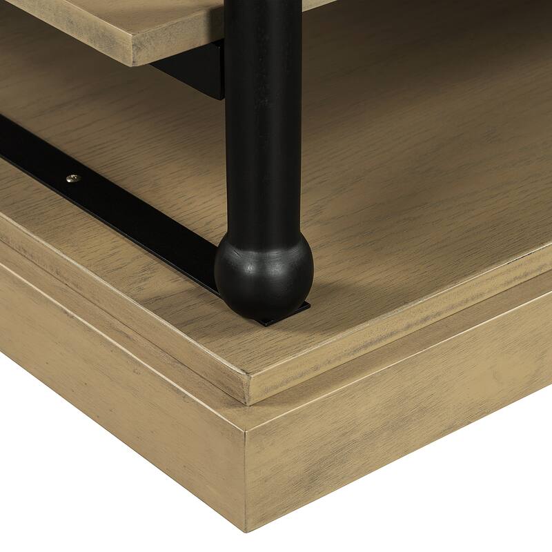 Roomfitters Modern Wood Coffee Table with 2 Open Storage Shelves and Black Legs, Finish